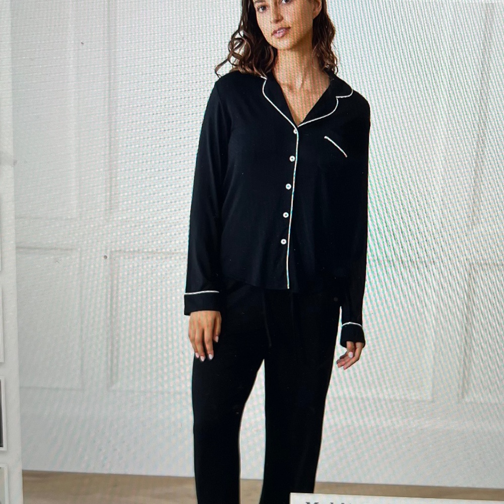 Cozy Earth Women's Bamboo Stretch-Knit Long Sleeve Pajama Set Black Large Tall